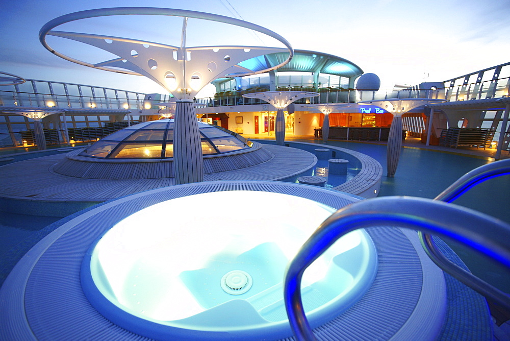 Whirlpool aboard AIDA Bella cruiser in the evening, Mediterranean Sea