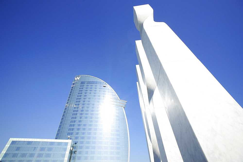 W Hotel, 5 Star Hotel under blue sky, Barcelona, Spain, Europe