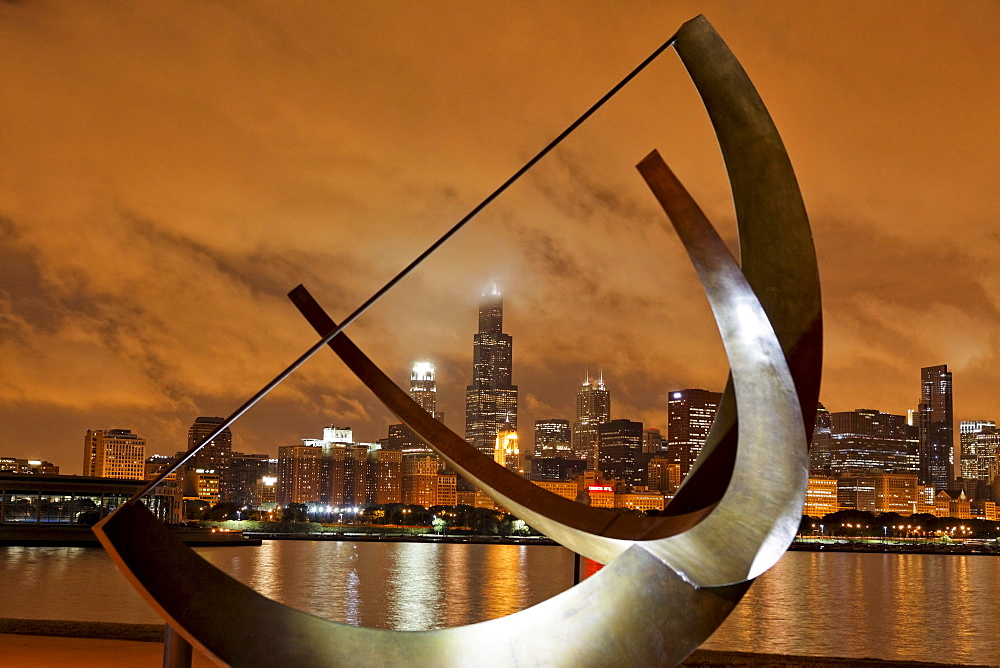 Lake Michigan and Chicago skyline seen from Adler Planetarium, Chicago, Illinois, USA