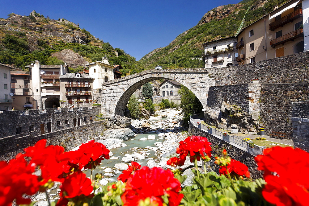 Roman Bridge crossing stream Lys, Pont-Saint-Martin, Aosta Valley, Italy