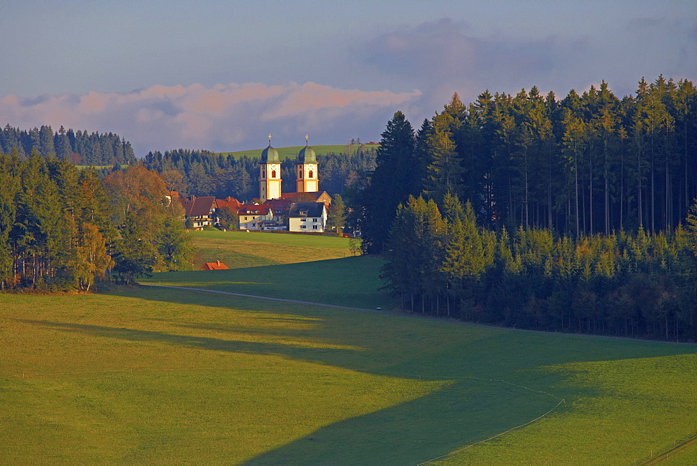 St. Maergen with church, Autumn, Southern Part of Black Forest, Black Forest, Baden-Wuerttemberg, Germany, Europe