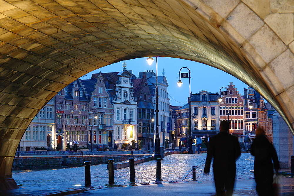 Old Town of Ghent at night, Flanders, Belgium