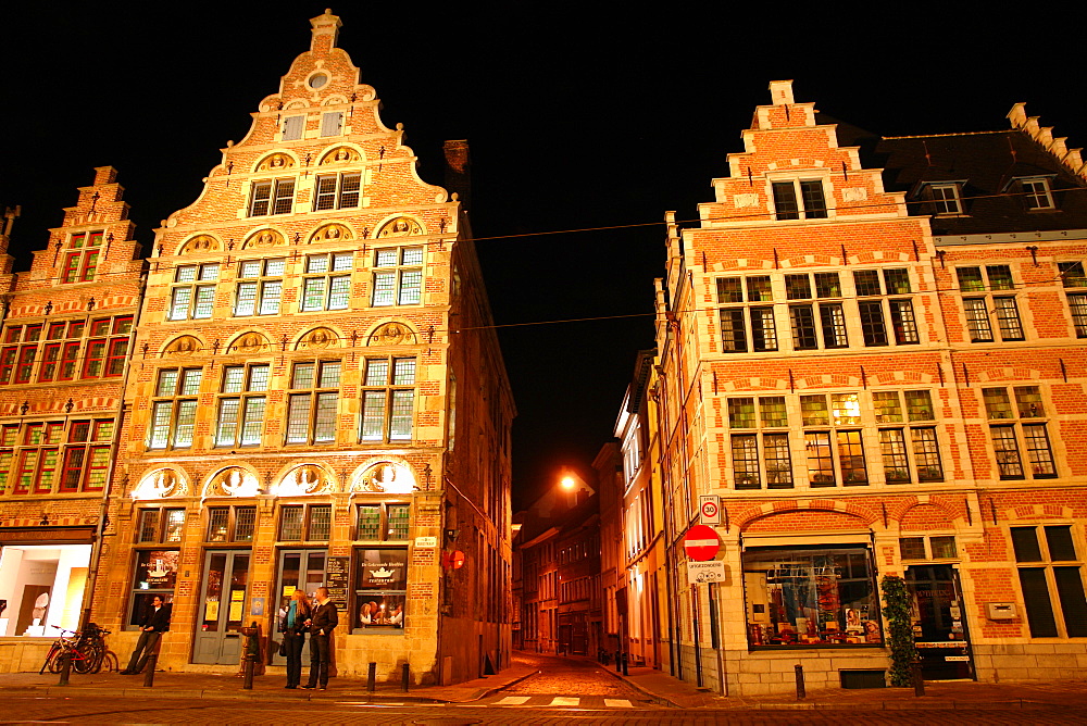 Old Town of Ghent at night, Flanders, Belgium