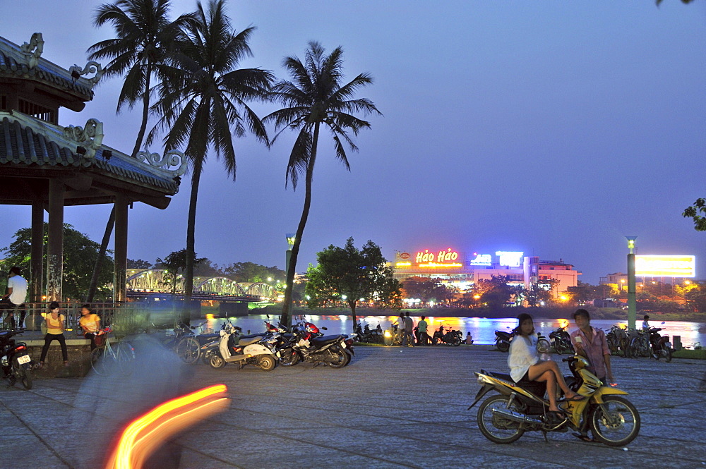 The perfume river and promenade in the evening light, Huong Giang, Hue, Vietnam