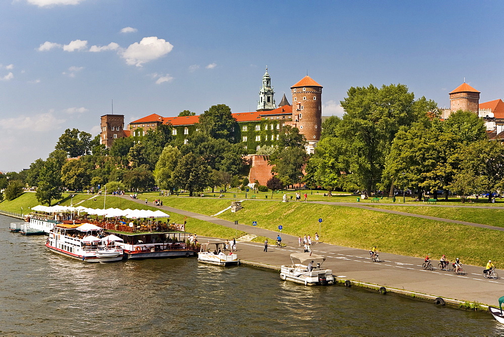 Embankment of the river Wisla under the Royal Castle, Krakow, Poland, Europe