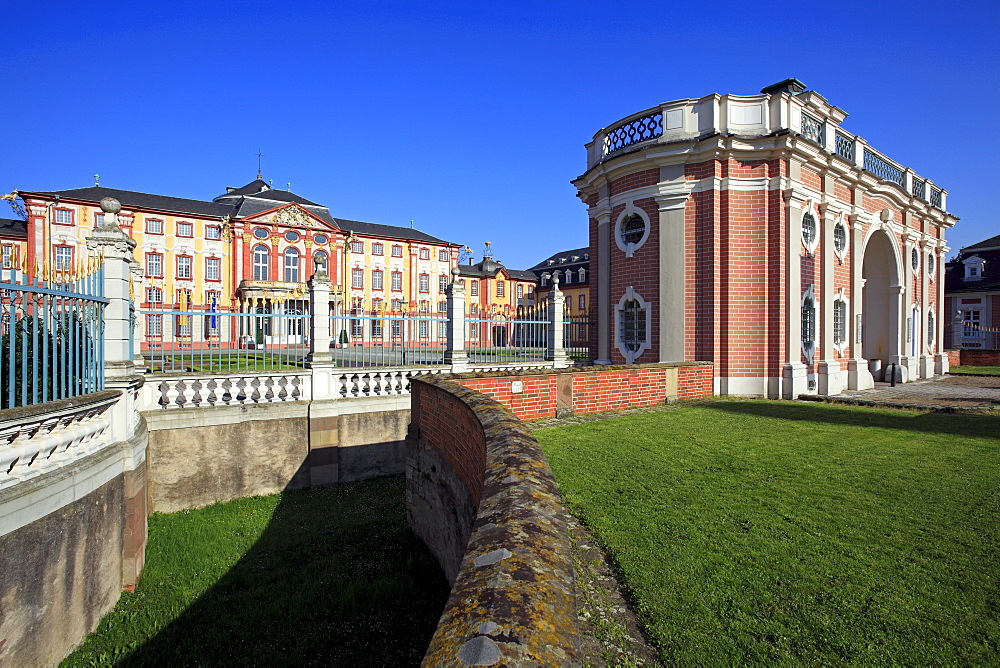 Gate and palace, Bruchsal, Black Forest, Baden-Wuerttemberg, Germany