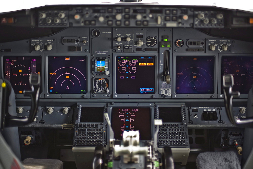 Cockpit, Munich airport, Bavaria, Germany