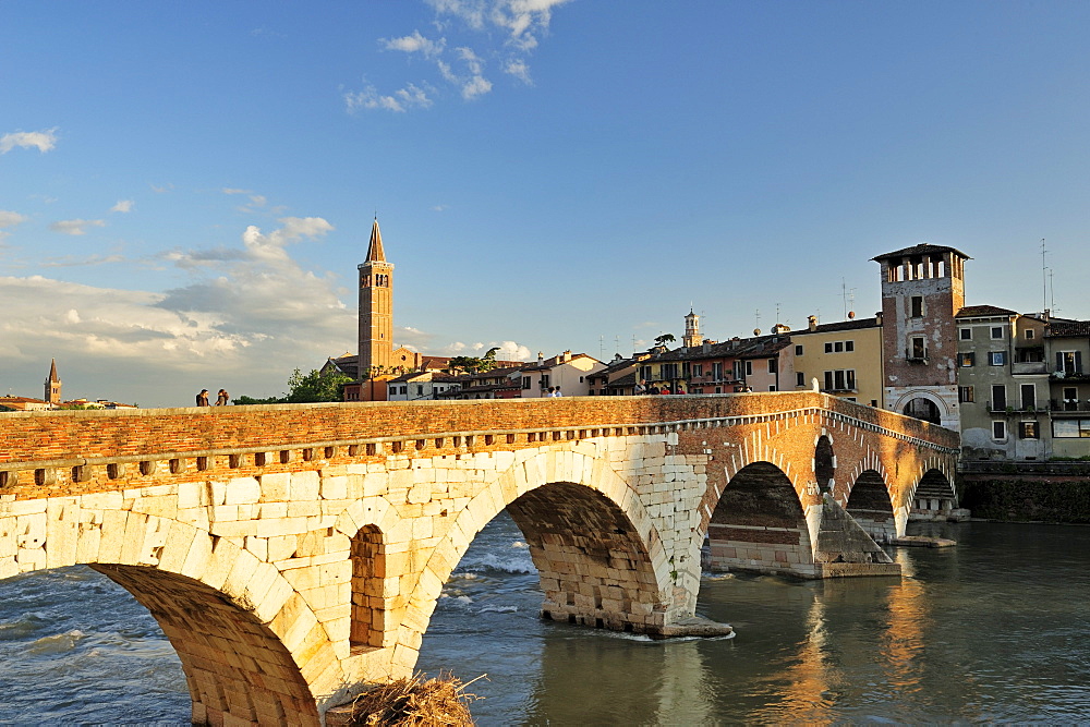 Ponte Pietra bridge, UNESCO World Heritage Site, Verona, Venetia, Italy