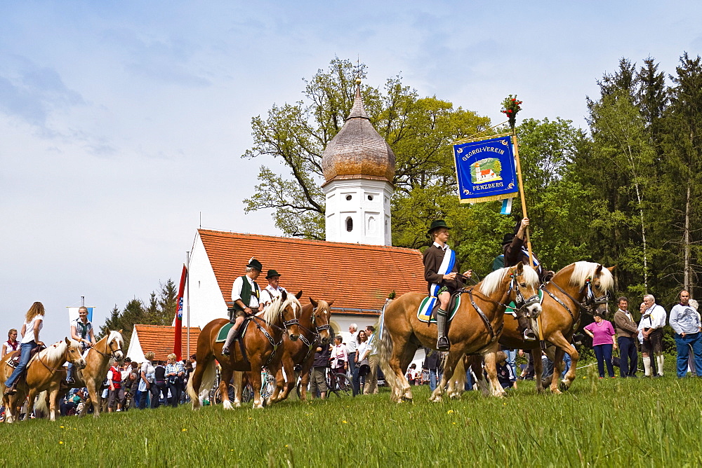 Traditional Georgiritt at Hub-chapel, Penzberg, Upper Bavaria, Germany