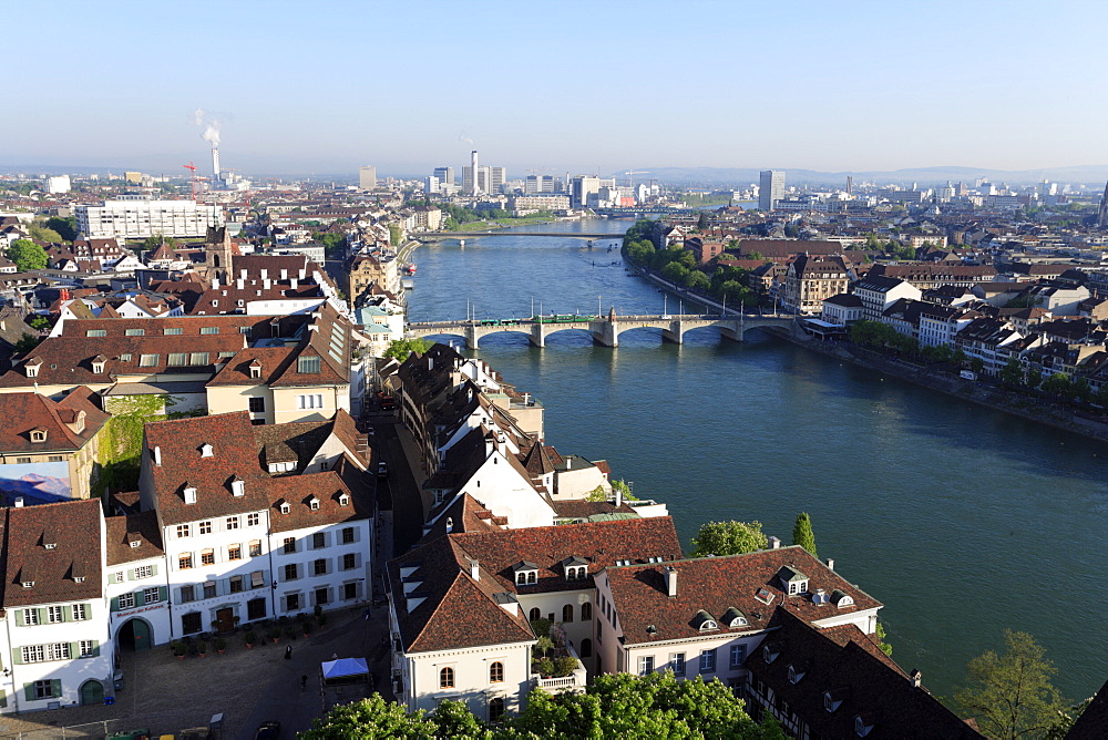 The River Rhine and Bridge, Mittlere Rheinbruecke, Novatis Industrial Complex, Basel, Switzerland