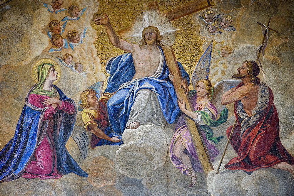 Christ mosaic on St Mark's Basilica Cathedral on Piazza San Marco, Venice, Veneto, Italy