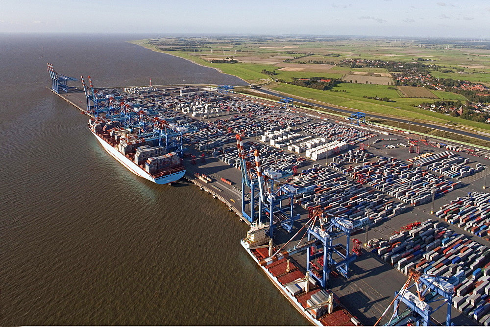 Aerial shot, container port, Bremerhaven, Lower Saxony, Germany