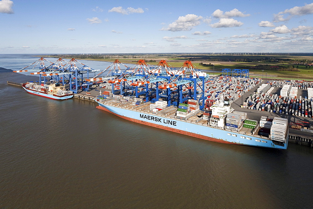 Aerial shot, container port, Bremerhaven, Lower Saxony, Germany