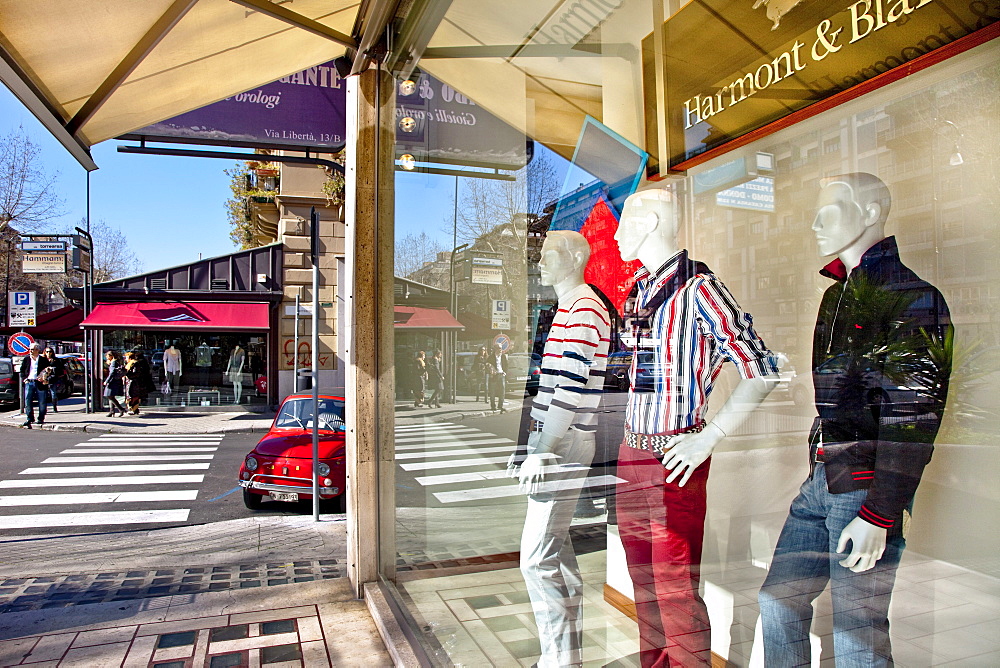 Fashion shop with mannequins, Via Liberta, Palermo, Sicily, Italy