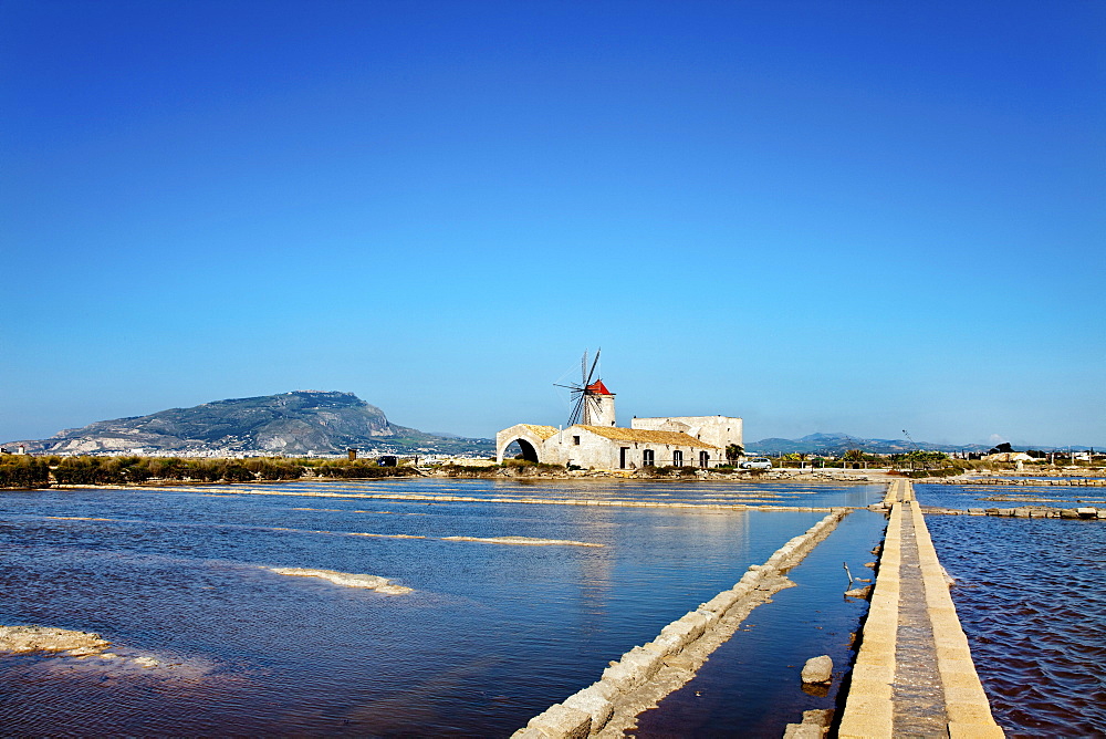 Windmill at Saline Culcasi, Trapani, Sicily, Italy