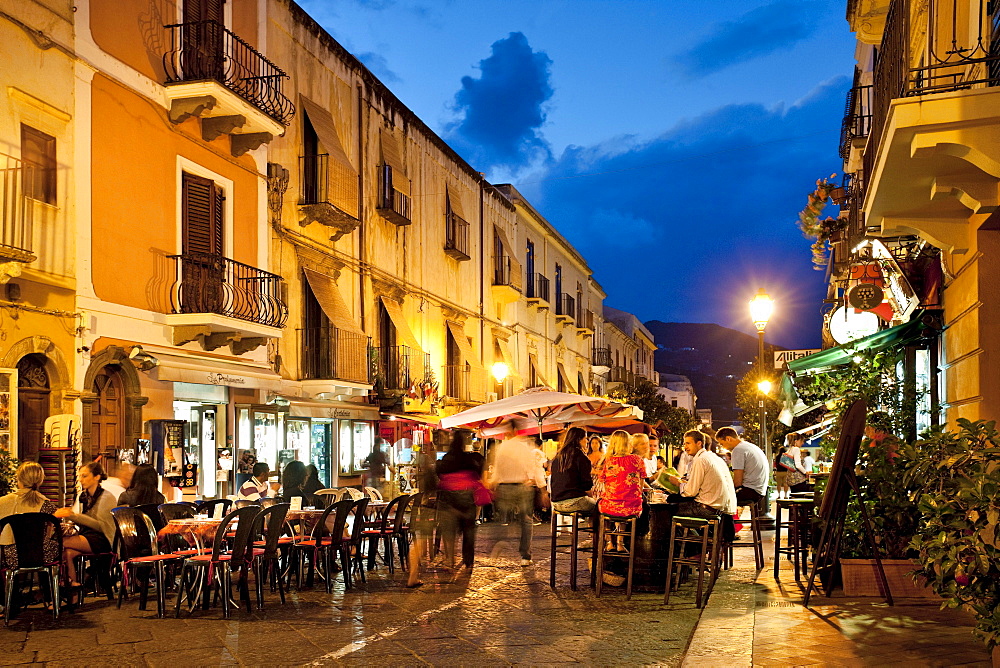 Bar at mainstreet, Lipari city, Island of Lipari, Aeolian islands, Sicily, Italy