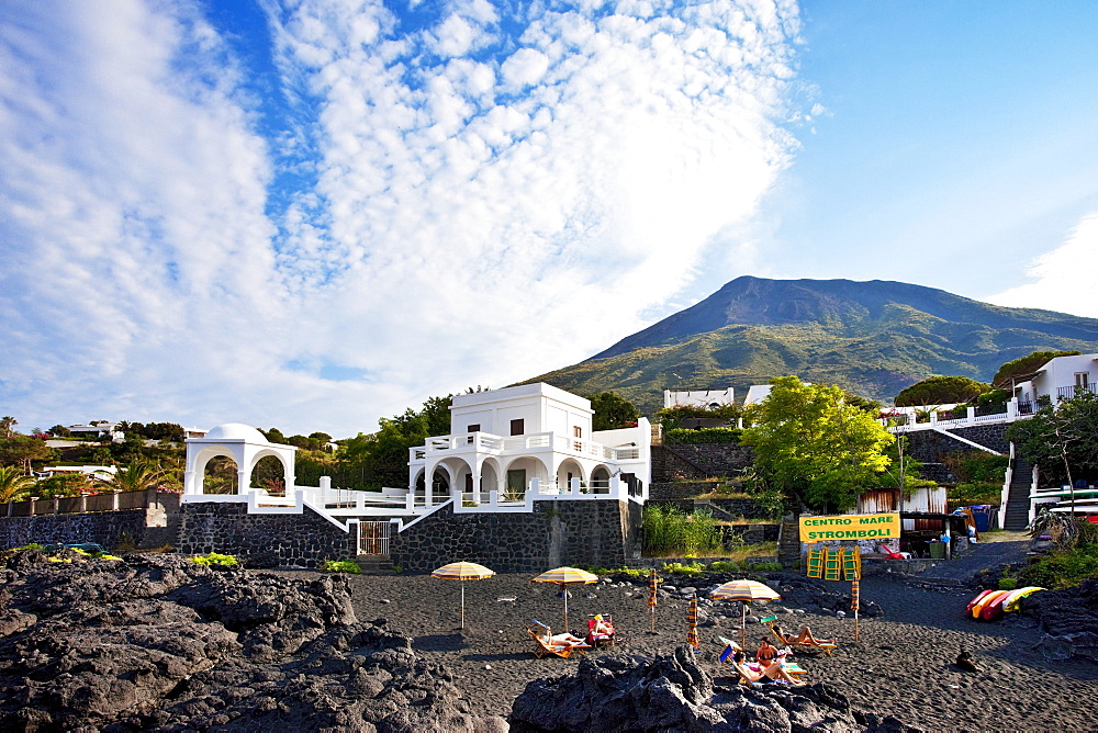 White houses, Stromboli village, Stromboli volcanic Island, Aeolian islands, Sicily, Italy