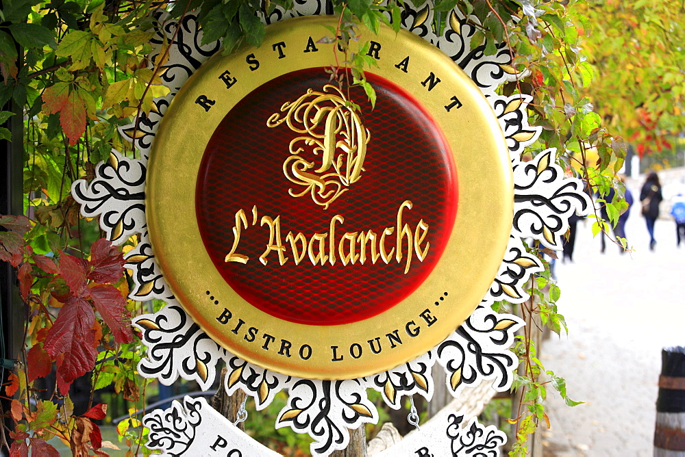 Sign of a restaurant in Mont Tremblant, Quebec, Canada