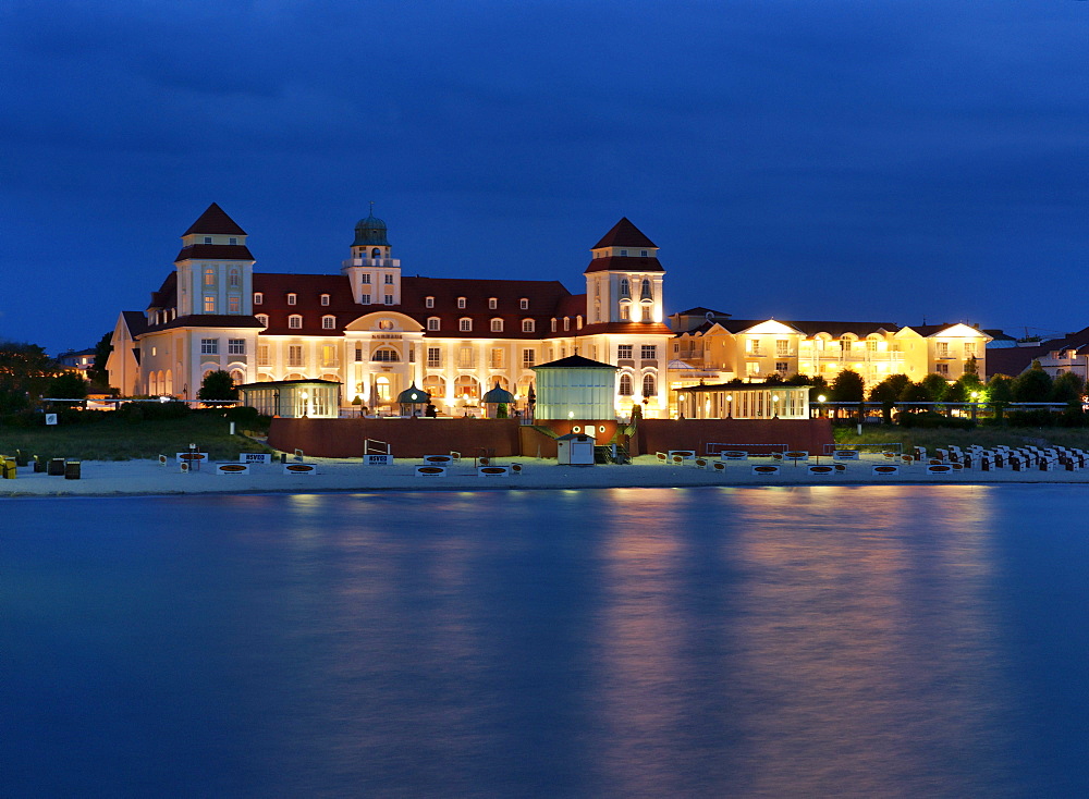 Kurhaus in the evening, Baltic sea spa Binz, Ruegen, Mecklenburg-Vorpommern, Germany