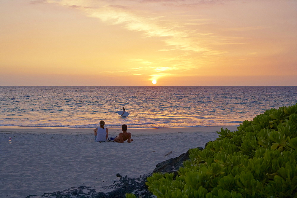 People on the beach at sunset, Kekaha Kai State Park, Big Island, Hawaii, USA, America