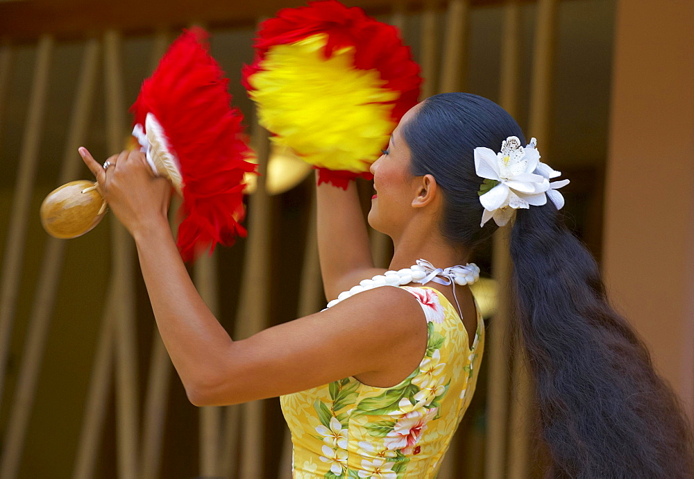 Local woman dancing Hula, Oahu, Hawaii, USA, America