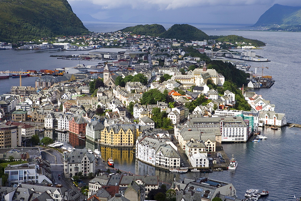 City Overview from Mt. Aksia, Alesund, More og Romsdal, Norway, Europe