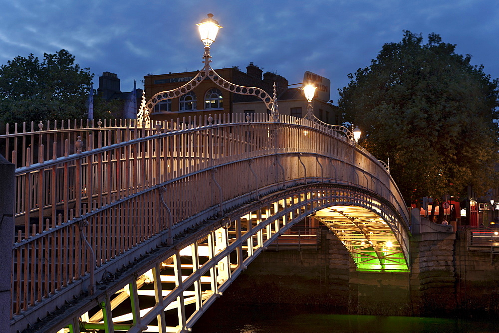 Ha'Penny Bridge at night, Dublin, County Dublin, Ireland