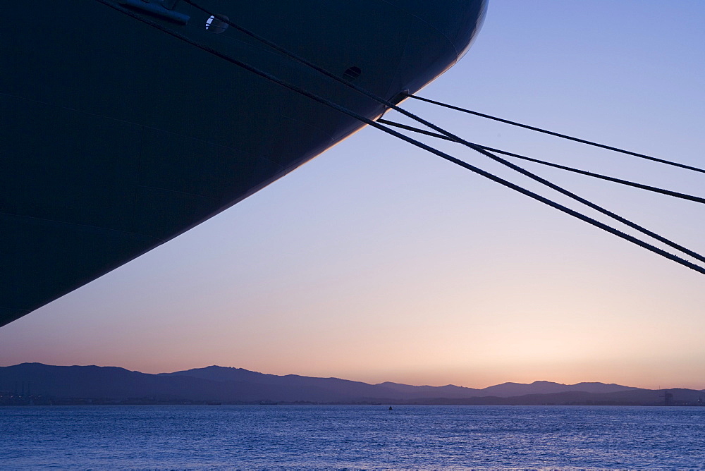 Bow of cruiseship Silver Spirit at sunset, Gibraltar, Europe