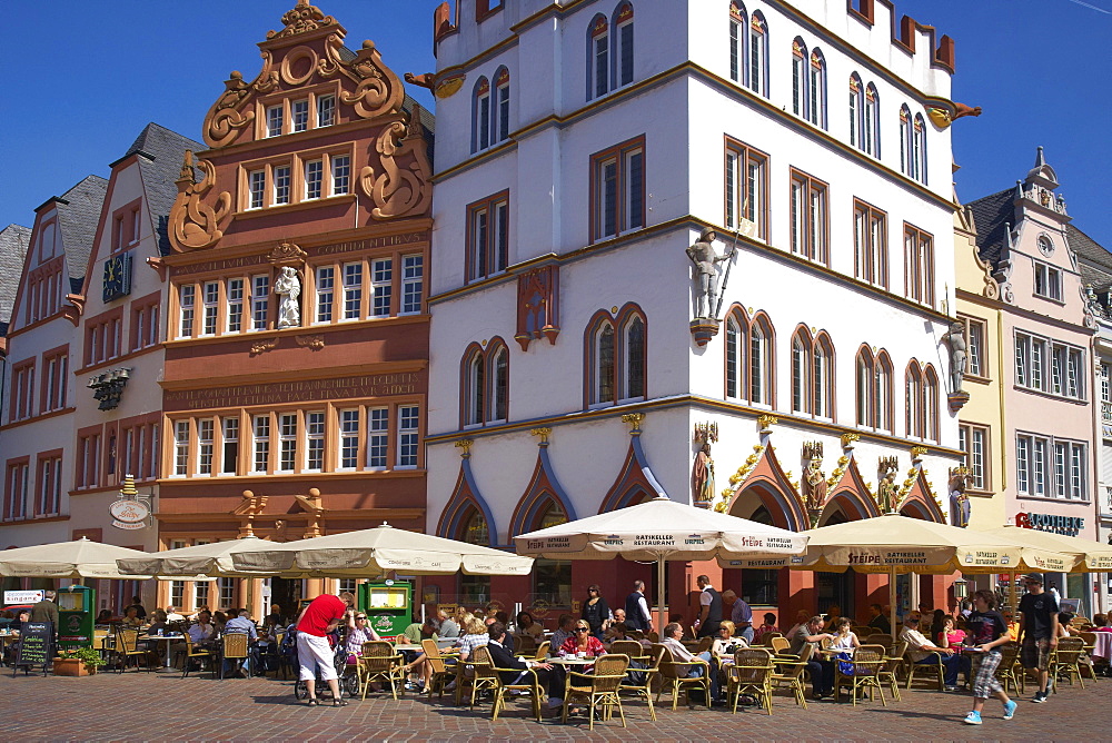 Main market with Steipe and Rotes Haus, Trier, Mosel, Rhineland-Palatinate, Germany, Europe