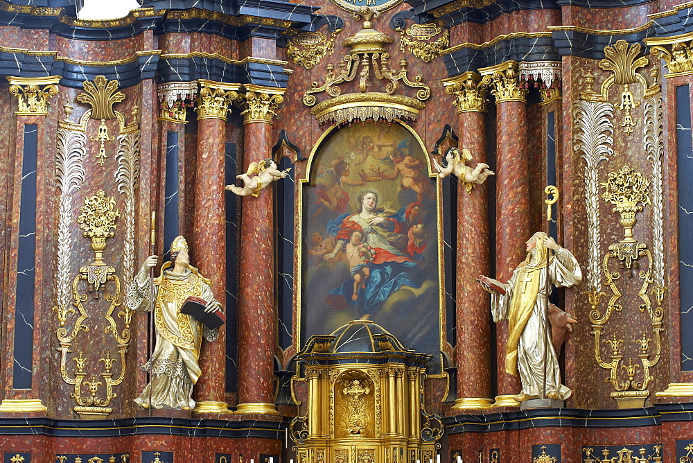 Basilica of St. Salvator (18th century), High altar (1727), Choir Stalls (1731), Pruem, Eifel, Bitburg-Pruem, Rhineland-Palatinate, Germany, Europe