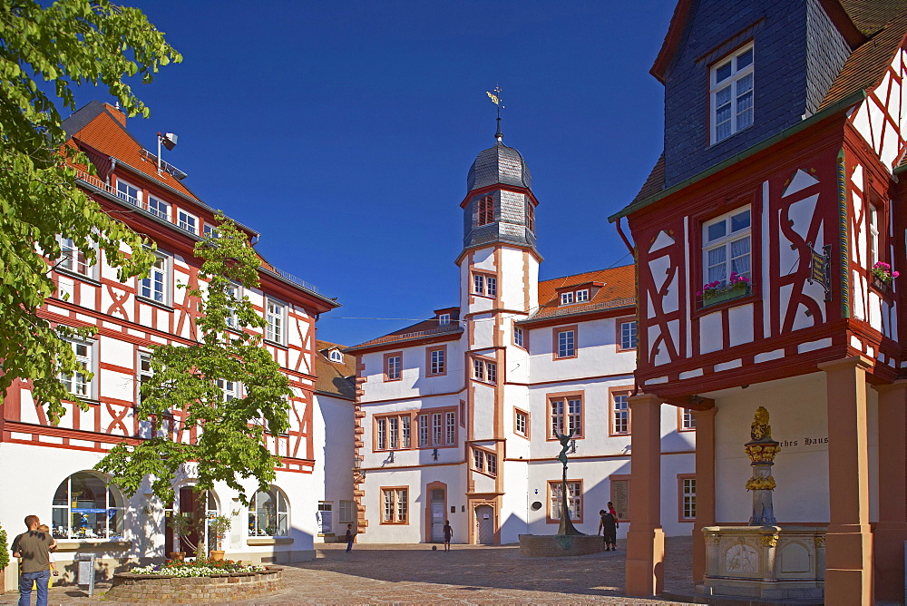 Alzey fish market, Renaissance Town-hall (1586), Deutsches Haus mit Volkerbrunnen, Well, Old Centre, Rhenish Hesse, Rhineland-Palatinate, Germany, Europe