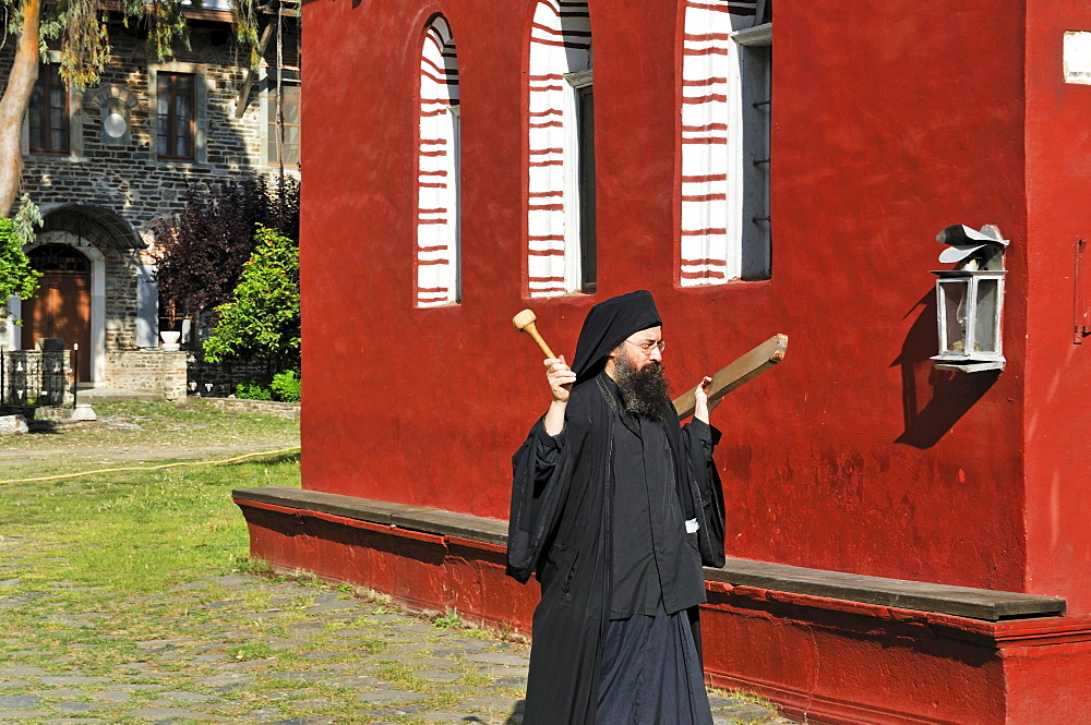 Monk calling to pray, Athos Mountain, Moni Iviron monastery, Chalkidiki, Greece