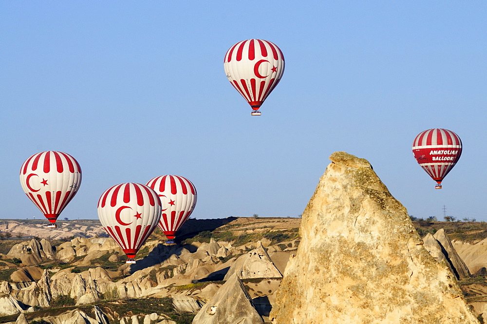 Hot-air-balloons over the Goereme valley, Goereme, Cappadocia, Turkey