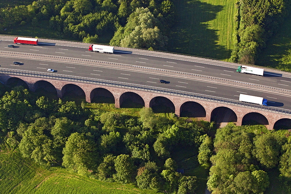 Aerial photo of a German motorway bridge, Autobahn bridge, A2, near Bueckeburg, Lower Saxony, Germany