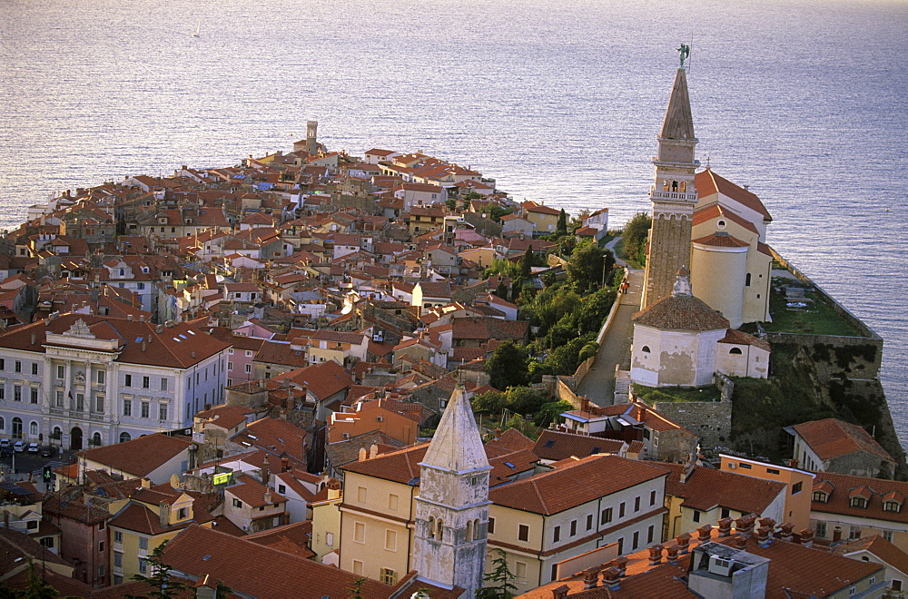 The coastal city of Piran with the Cathedral of St. George, Slovenia