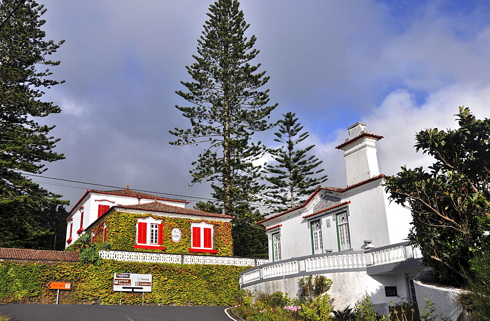 Houses at a crossroad, Island of Faial, Azores, Portugal, Europe