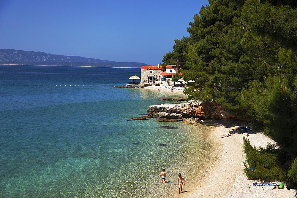 Restaurant at beach, Bol, Brac, Split-Dalmatia, Croatia