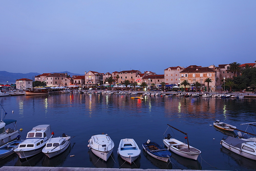 Harbor promenade in the evening, Supetar, Brac, Split-Dalmatia, Croatia