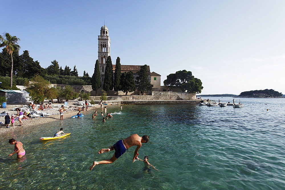 Beach near Franciscan Monastery, Sridnji, peninsula, Hvar, Hvar, Split-Dalmatia, Croatia