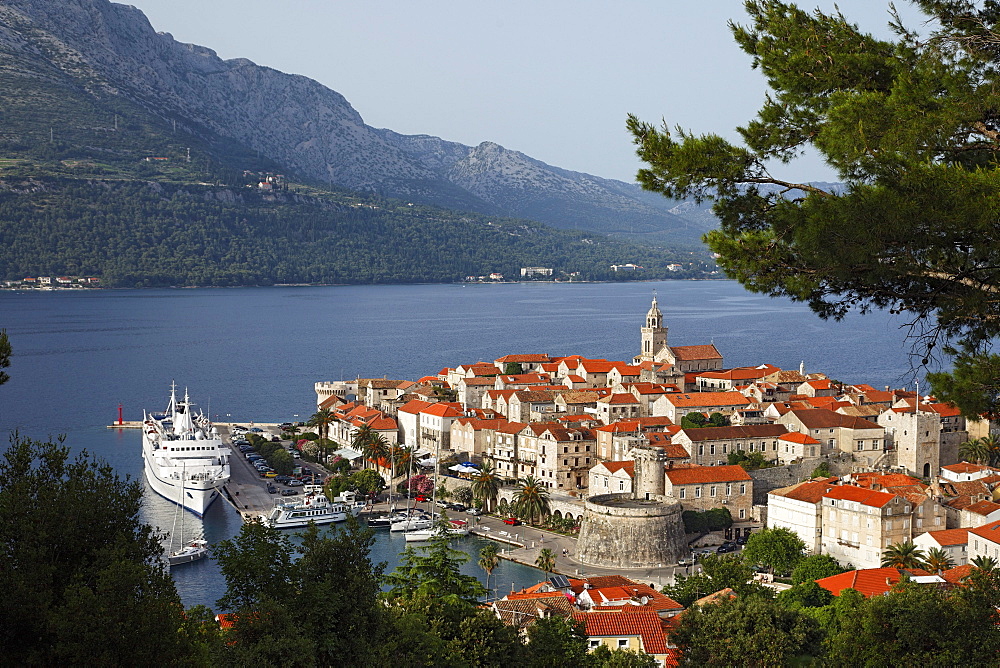 View to Old Town of Korcula, Korcula, Dubrovnik-Neretva county, Dalmatia, Croatia