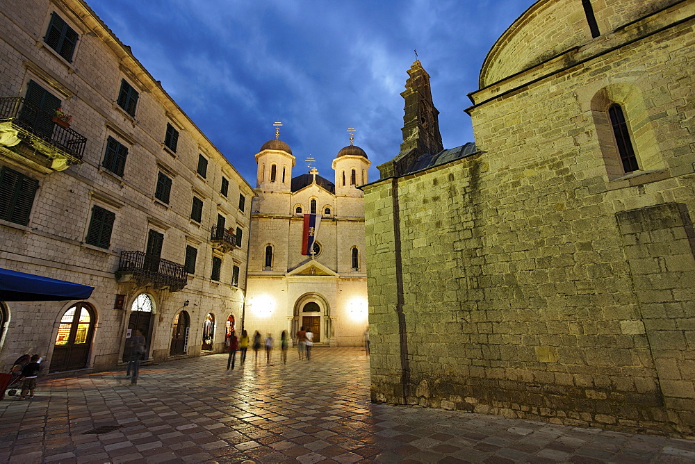 St. Nicholas church and St. Lucas church in the evening, Kotor, Montenegro, Europe