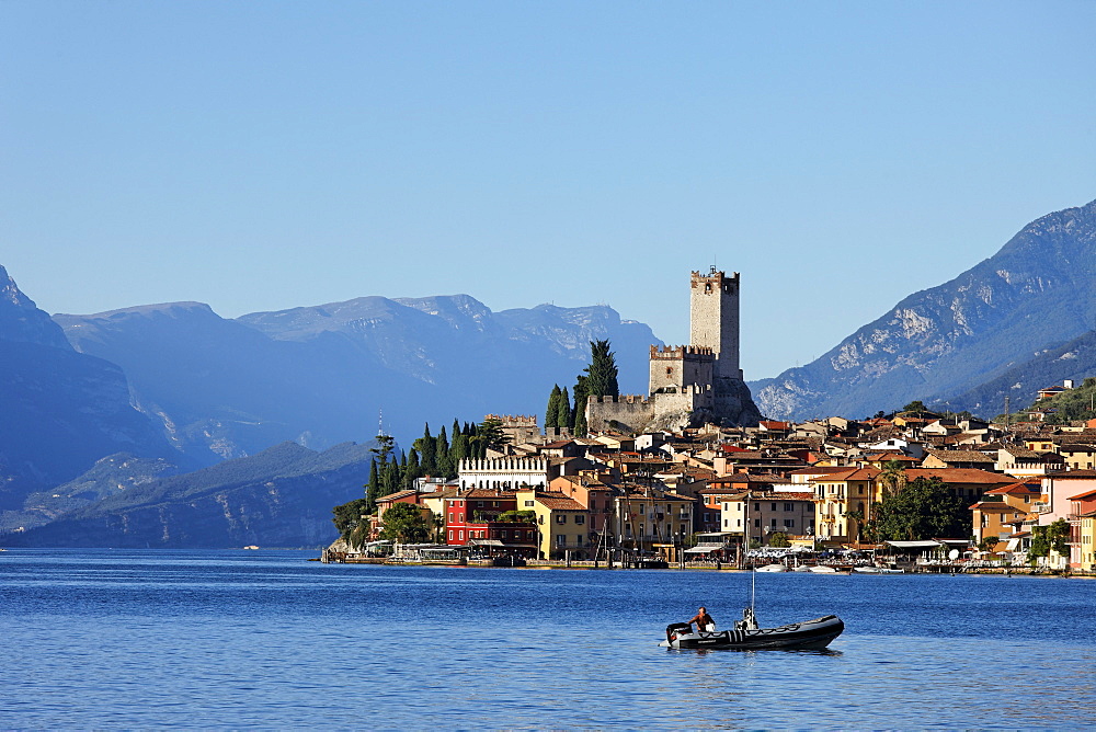 Boat, Scaliger Castle, Malcesine, Lake Garda, Veneto, Italy