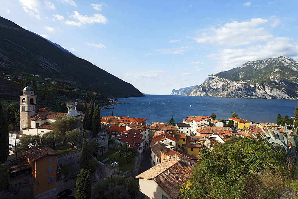 Church, view over Lake Garda, Torbole, Lake Garda, Trento, Italy