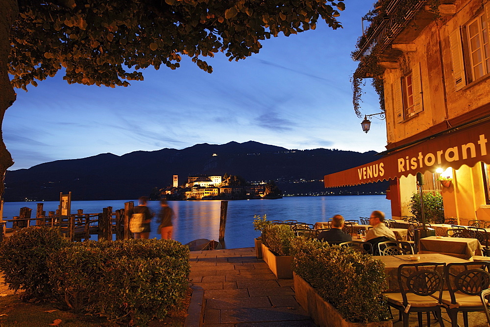 Isola San Giulio by night, Orta San Giulio, Lago d' Orta, Piedmont, Italy