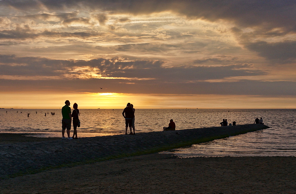 Sunset at the North Sea in Duhnen, Cuxhaven, Lower Saxony, Germany