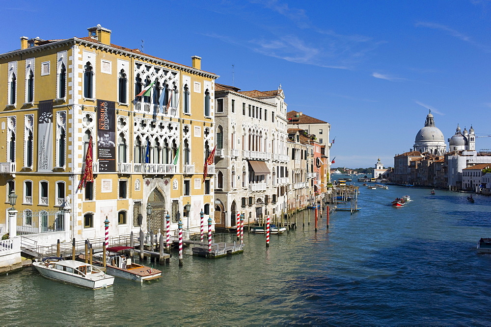 Grand Canal from Ponte dell' Accademia bridge, with Chiesa di Santa Maria della Salute in the background, Venice, Veneto, Italy, Europe