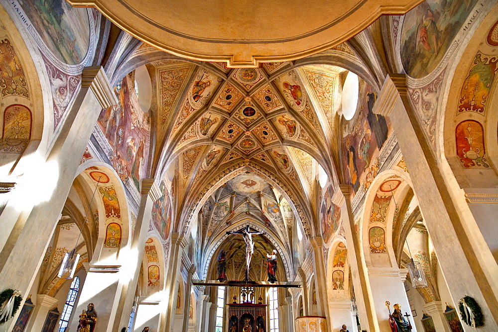 Vault of the ceiling of the Seeon Abbey, Seeon, Seeon-Seebruck, Chiemsee, Chiemgau, Upper Bavaria, Bavaria, Germany