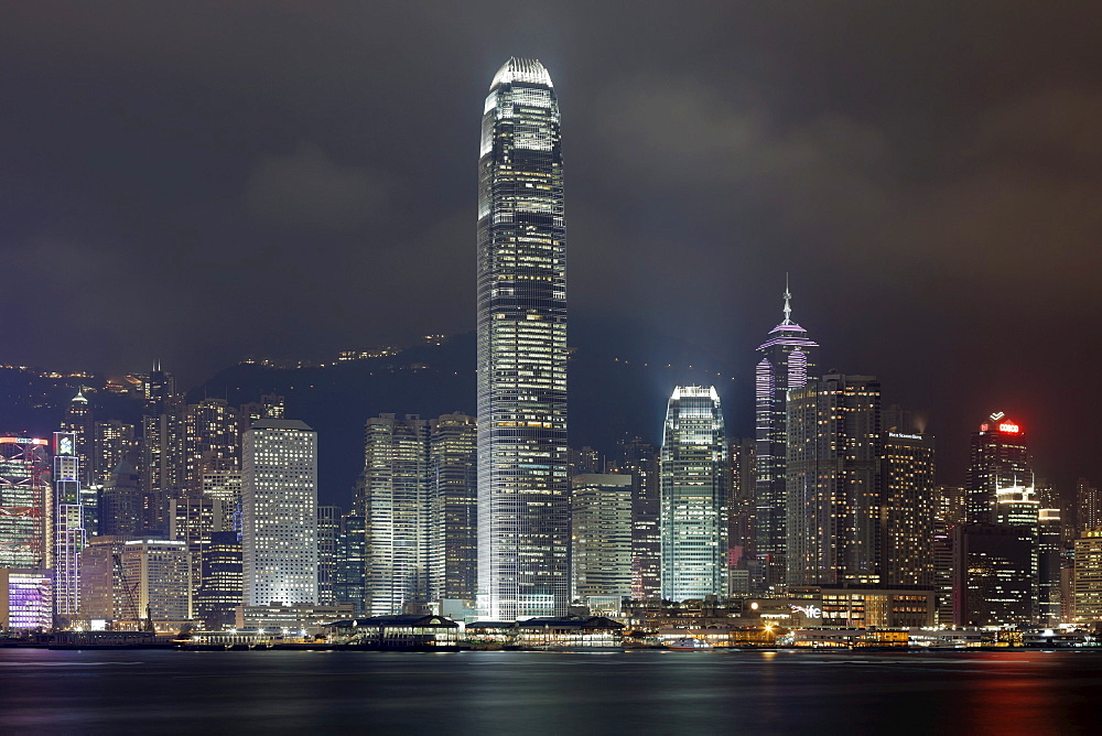 Hong Kong Skyline with Two International Finance Center at night, Hong Kong, China