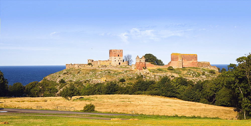 Ruins of the castle Hammershus at the coast, Bornholm, Denmark, Europe