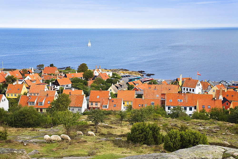 Gudhjem village at the east coast, Bornholm, Denmark, Europe